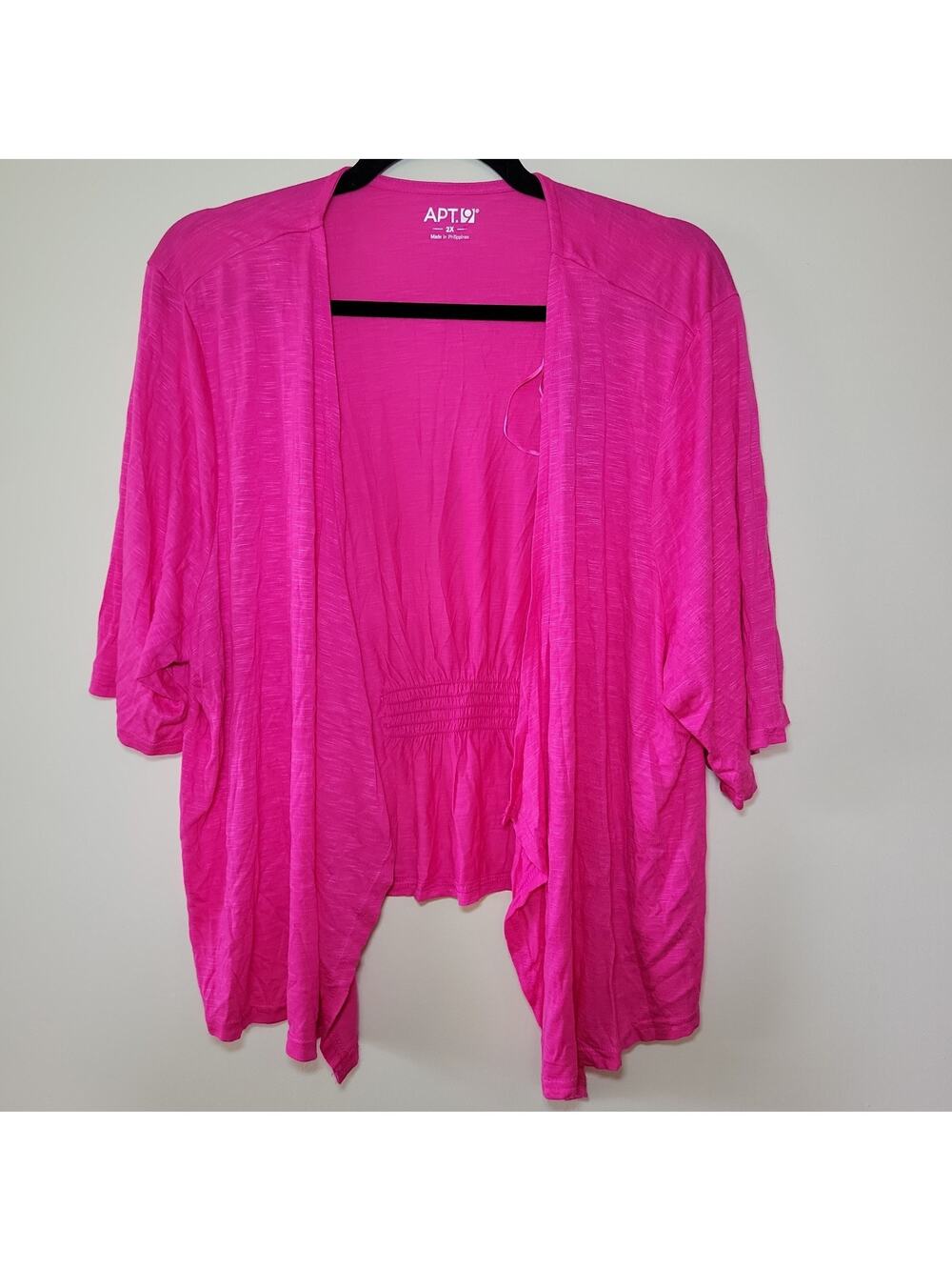 Womens Fushia Short Sleeve Cardigan Sixe 2x NWT Layering Pleated Back Chic Boho